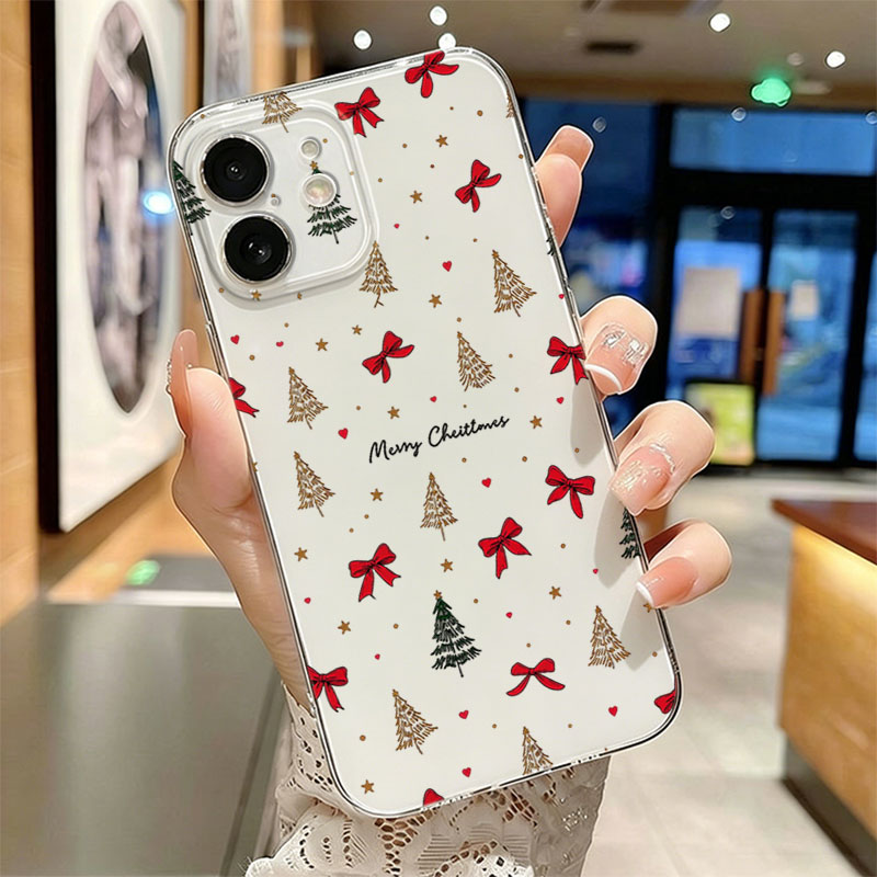 赤いリボンが付いたクリスマスデザインの透明耐衝撃スマホケース - Clear Shockproof Bumper Case のレビューと価格