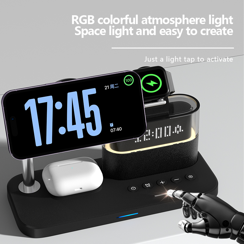 多機能ワイヤレス充電器スタンドパッド RGB ライト目覚まし - Power Banks のレビューと価格